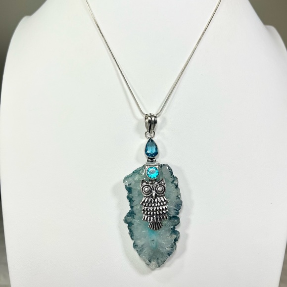 XL Solar Quartz 925 🦉 Owl Gemstone Pendant - Picture 4 of 5